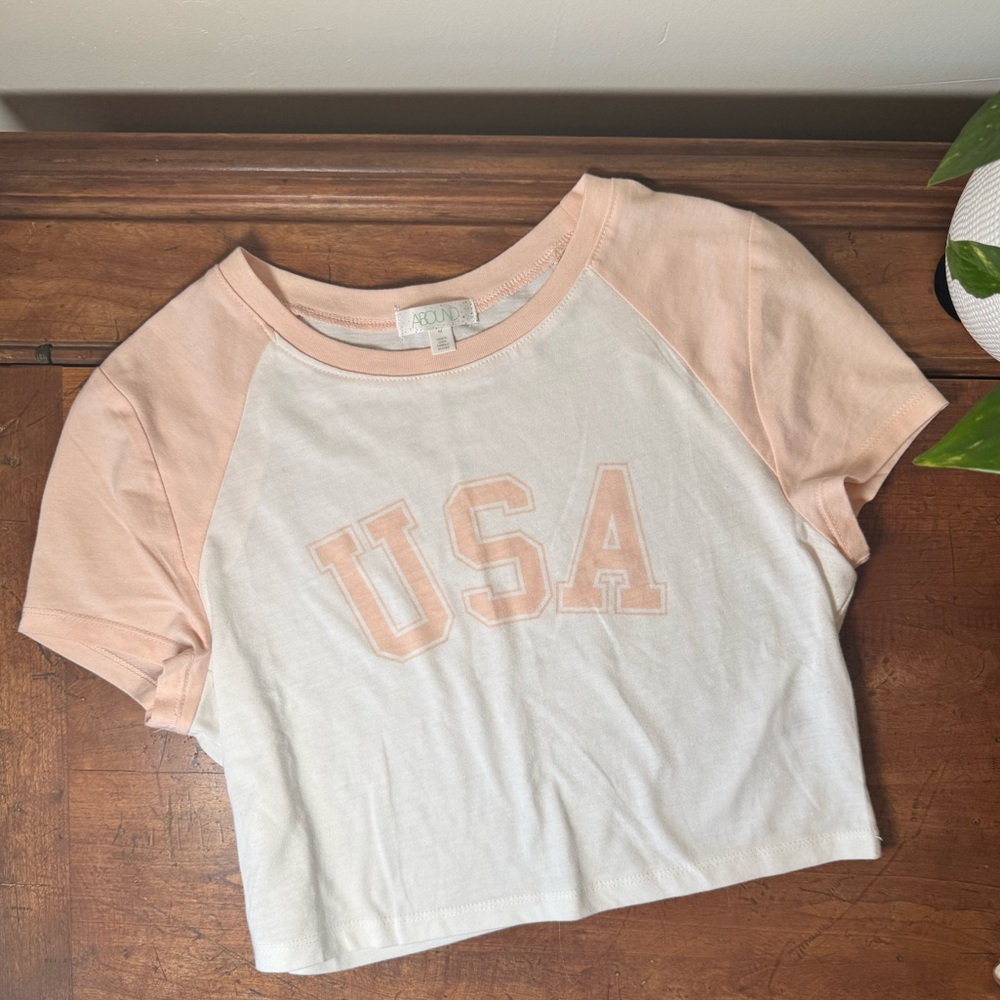 NWOT - Nordstrom’s BP Abound Pink and White USA Crop Top
